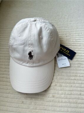 Ralph Lauren Cream Baseball Cap with Black 'POLO' Embroidery